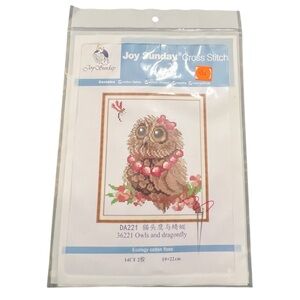 Owl Cross Stitch Craft Kit Full Joy Sunday Owls and Dragonfly 36221 14 Ct NEW‎